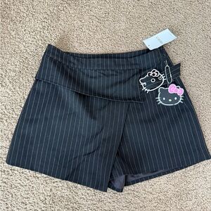 Forever 21 Black Pinstripe Shorts with Hello Kitty Detail